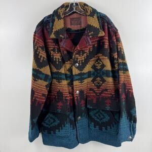 Vtg Woolrich Mens Wool Southwest Blanket Coat Multicolor Native Navajo USA-Large